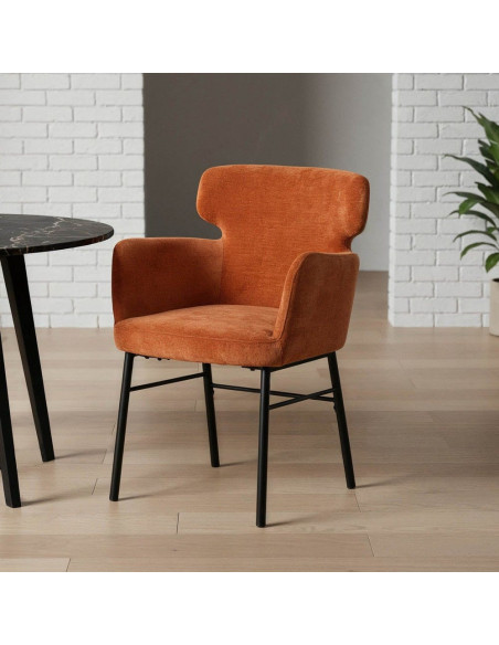 Fauteuil de table moderne mid-century Tissu Terracotta Métal Noir Gavelo (Lot de 2)