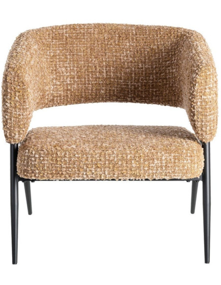 Fauteuil moderne Bouclette Tissu Jaune moutarde Bouclé Métal Noir Savira (Lot de 2)