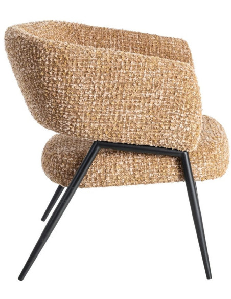 Fauteuil moderne Bouclette Tissu Jaune moutarde Bouclé Métal Noir Savira (Lot de 2)