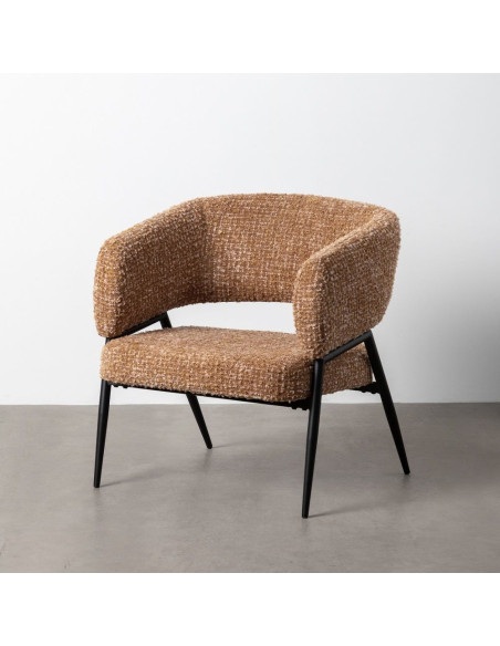 Fauteuil moderne Bouclette Tissu Jaune moutarde Bouclé Métal Noir Savira (Lot de 2)