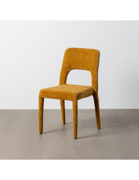 Chaise salon moderne en Tissu Jaune moutarde Métal Lyora (Lot de 4)