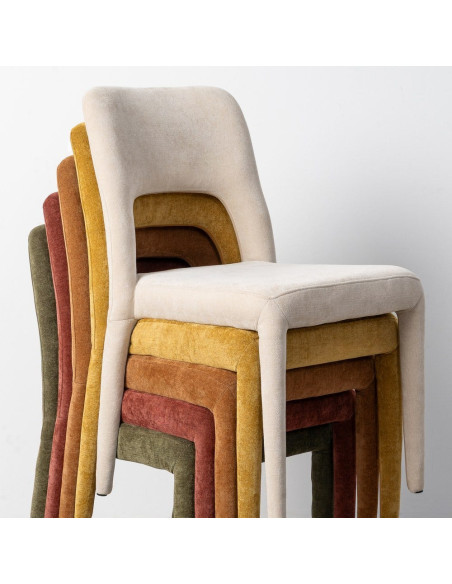 Chaise salon moderne en Tissu Jaune moutarde Métal Lyora (Lot de 4)