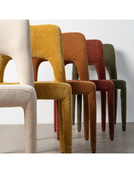 Chaise salon moderne en Tissu Jaune moutarde Métal Lyora (Lot de 4)