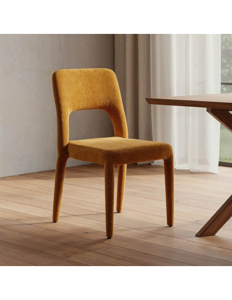 Chaise salon moderne en Tissu Jaune moutarde Métal Lyora (Lot de 4)