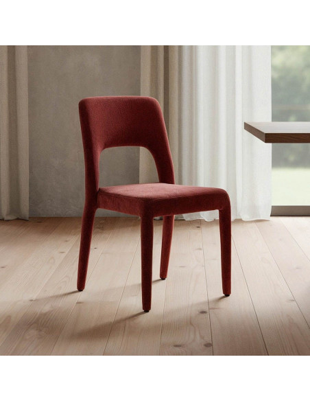 Chaise salon moderne en Tissu Rouge bordeaux Métal Lyora (Lot de 4)