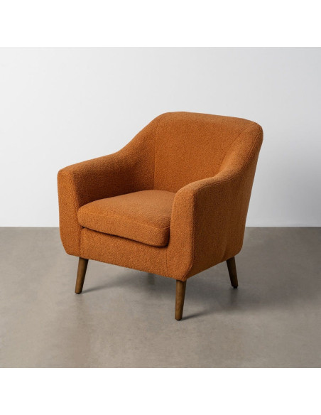 Fauteuil Bouclette moderne chic en Tissu Terracotta Bouclé Bois d'hévéa Marron Wamira