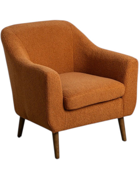 Fauteuil Bouclette moderne chic en Tissu Terracotta Bouclé Bois d'hévéa Marron Wamira