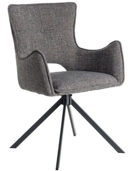 Fauteuil de table industriel chic Tissu Gris Métal Noir Ulrano (Lot de 2)