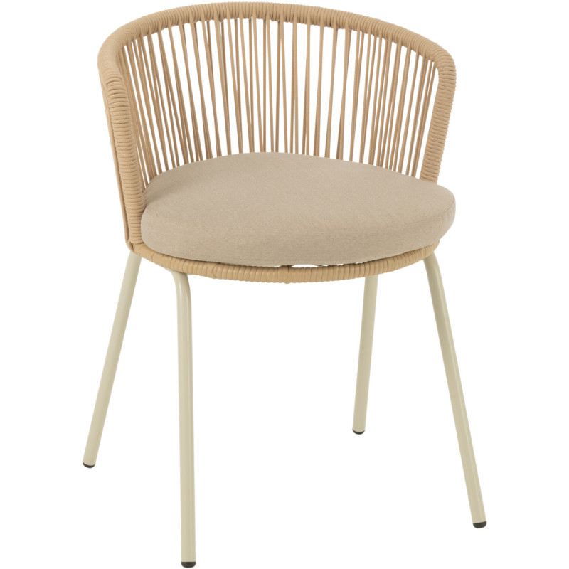 Chaise de jardin design bohème Corde Beige Métal Blanc Toa 