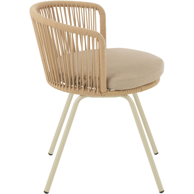 Chaise de jardin design bohème Corde Beige Métal Blanc Toa 