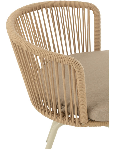 Chaise de jardin design bohème Corde Beige Métal Blanc Toa 