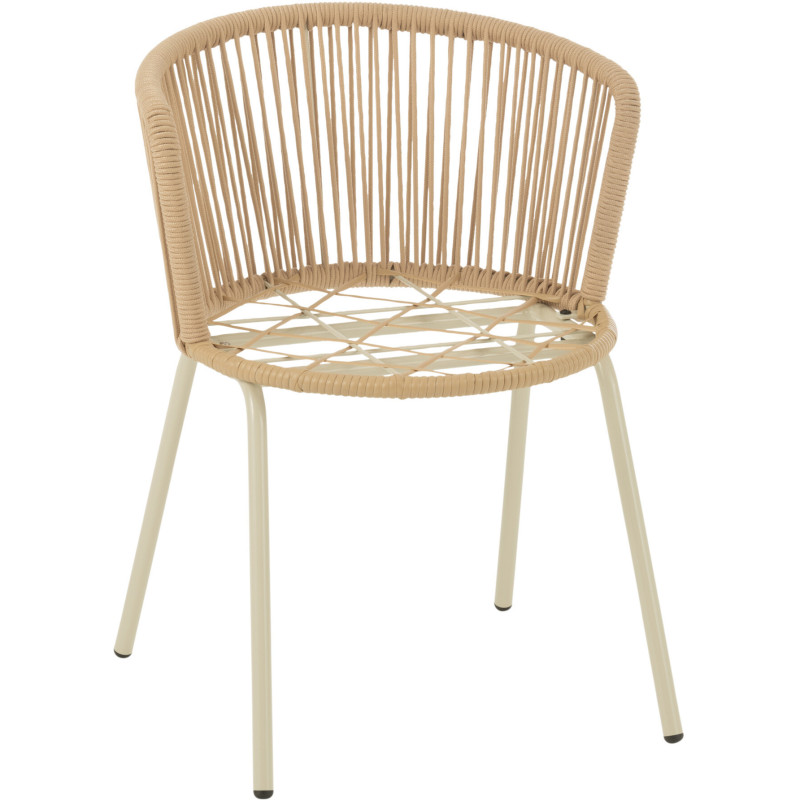 Chaise de jardin design bohème Corde Beige Métal Blanc Toa 