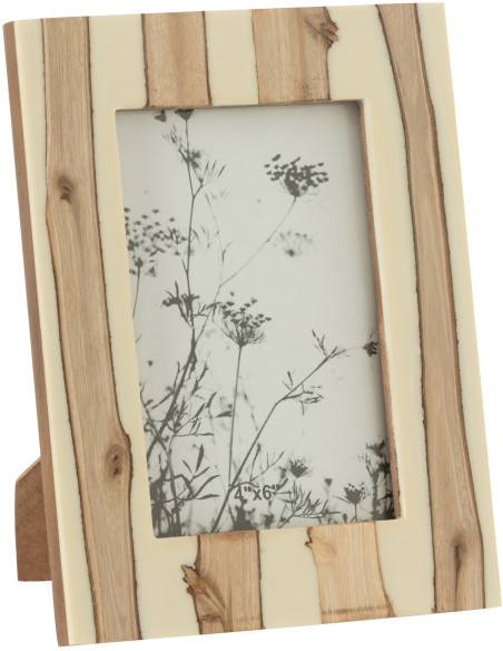 Cadre photo artisanal chic pour photo 10x15 Bois MDF Naturel Blanc Ibi 
