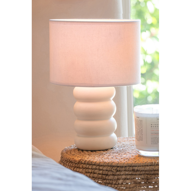Lampe à poser design Pop H 31 cm Céramique Blanc Lin Beige Eva 