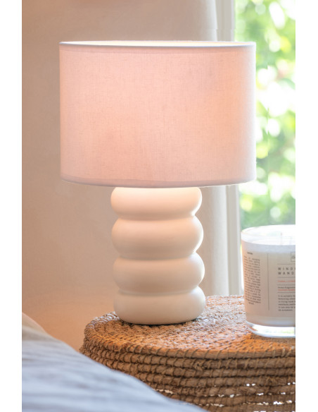 Lampe à poser design Pop H 31 cm Céramique Blanc Lin Beige Eva 