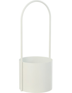 Cache-pot design avec poignée Rond Métal Blanc Minéo 