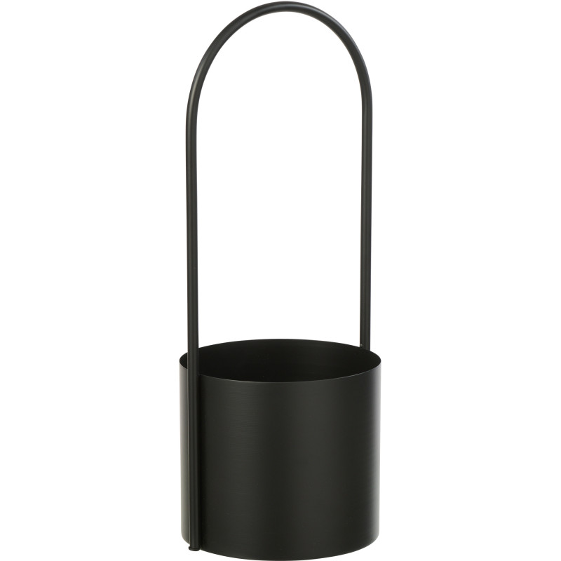 Cache-pot design avec poignée Rond Métal Noir Minéo 