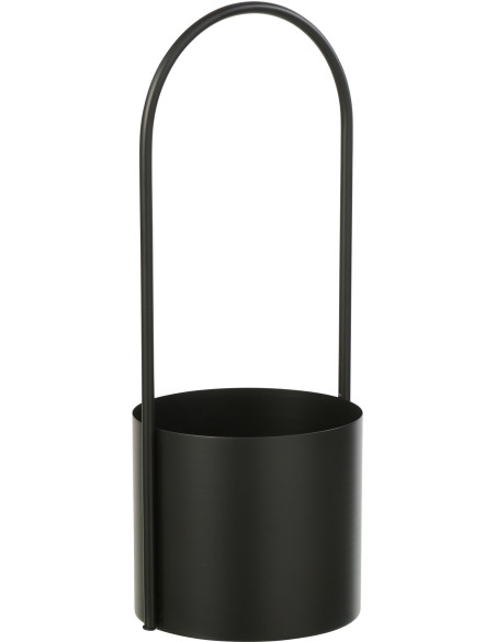 Cache-pot design avec poignée Rond Métal Noir Minéo 