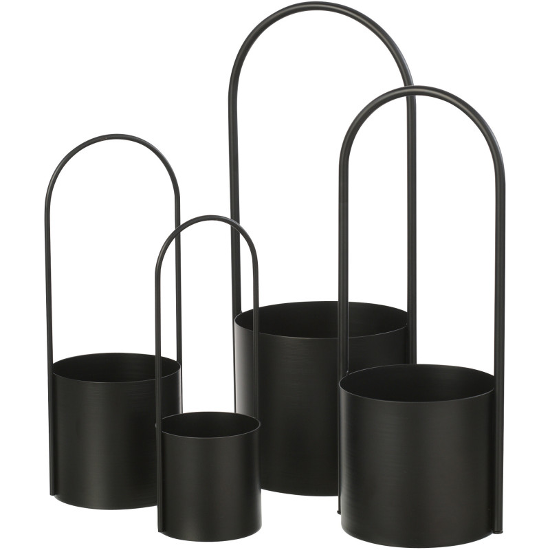 Cache-pot design avec poignée Rond Métal Noir Minéo 