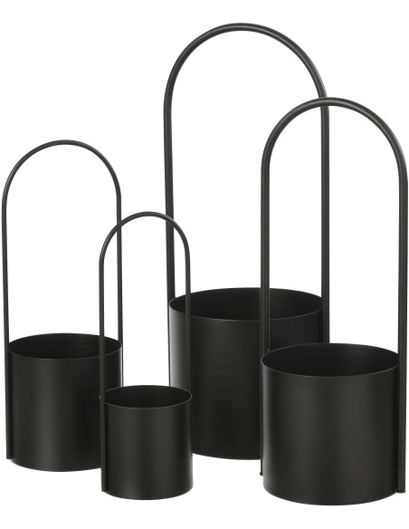 Cache-pot design avec poignée Rond Métal Noir Minéo 