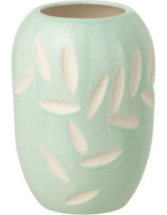 Vase design Japandi Ovale Porcelaine Bleu clair Motif feuilles Verdalia 