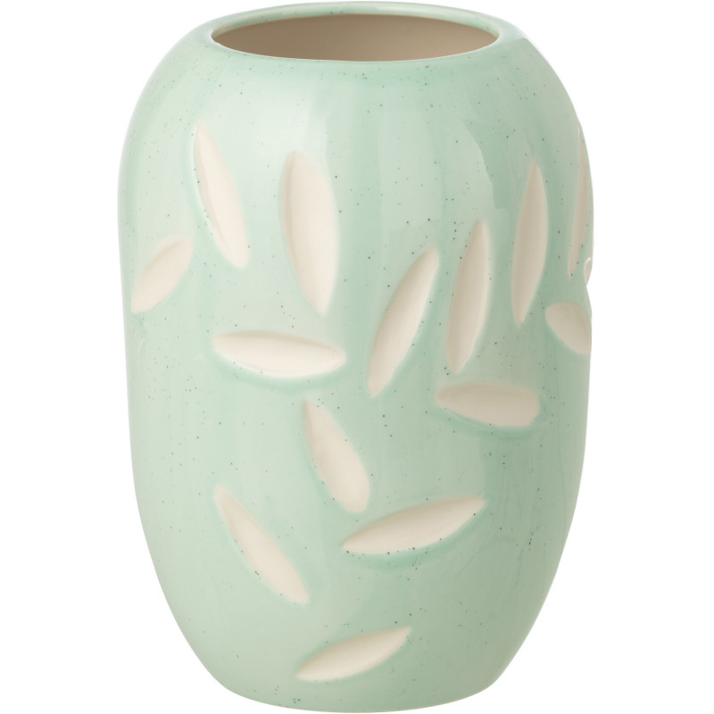 Vase design Japandi Ovale Porcelaine Bleu clair Motif feuilles Verdalia 