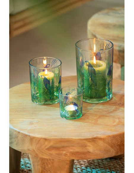 Photophore original Perroquet Verre Bleu Vert Tropica 