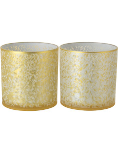 Lot de 2 Grands Photophores style bohème Verre Blanc Ambré Motif feuilles Ambrélia 