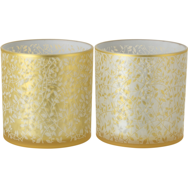 Lot de 2 Grands Photophores style bohème Verre Blanc Ambré Motif feuilles Ambrélia 