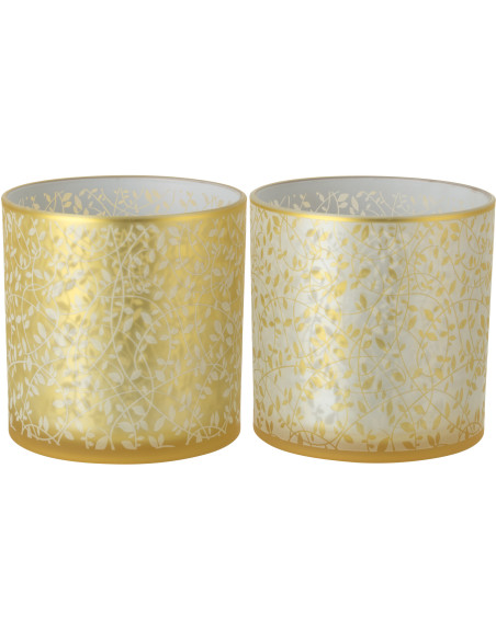 Lot de 2 Grands Photophores style bohème Verre Blanc Ambré Motif feuilles Ambrélia 