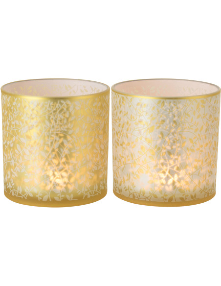 Lot de 2 Grands Photophores style bohème Verre Blanc Ambré Motif feuilles Ambrélia 