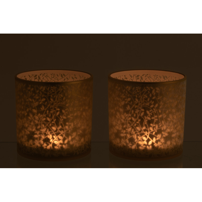 Lot de 2 Grands Photophores style bohème Verre Blanc Ambré Motif feuilles Ambrélia 