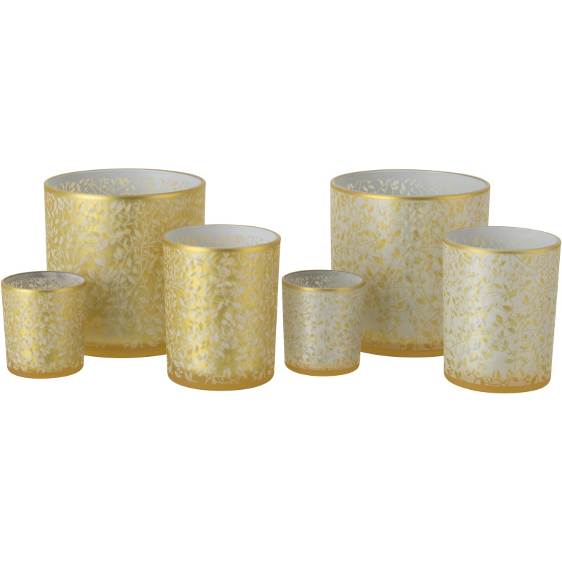 Lot de 2 Grands Photophores style bohème Verre Blanc Ambré Motif feuilles Ambrélia 