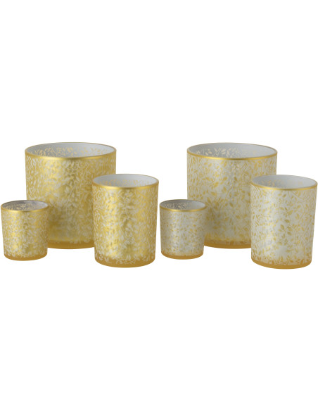 Lot de 2 Grands Photophores style bohème Verre Blanc Ambré Motif feuilles Ambrélia 