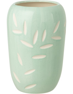 Vase design Japandi Ovale Porcelaine Bleu clair Motif feuilles Verdalia 