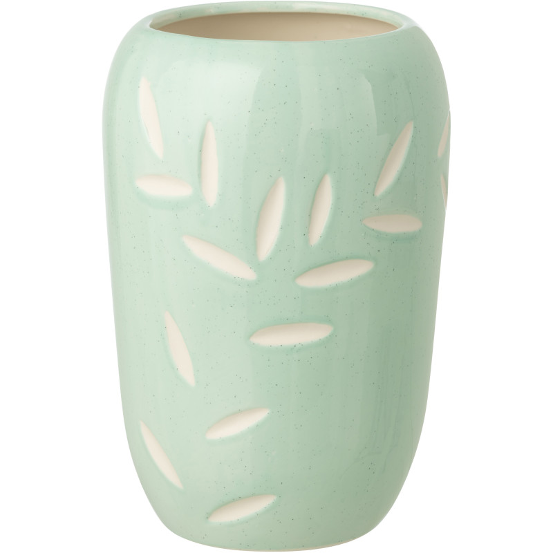 Vase design Japandi Ovale Porcelaine Bleu clair Motif feuilles Verdalia 