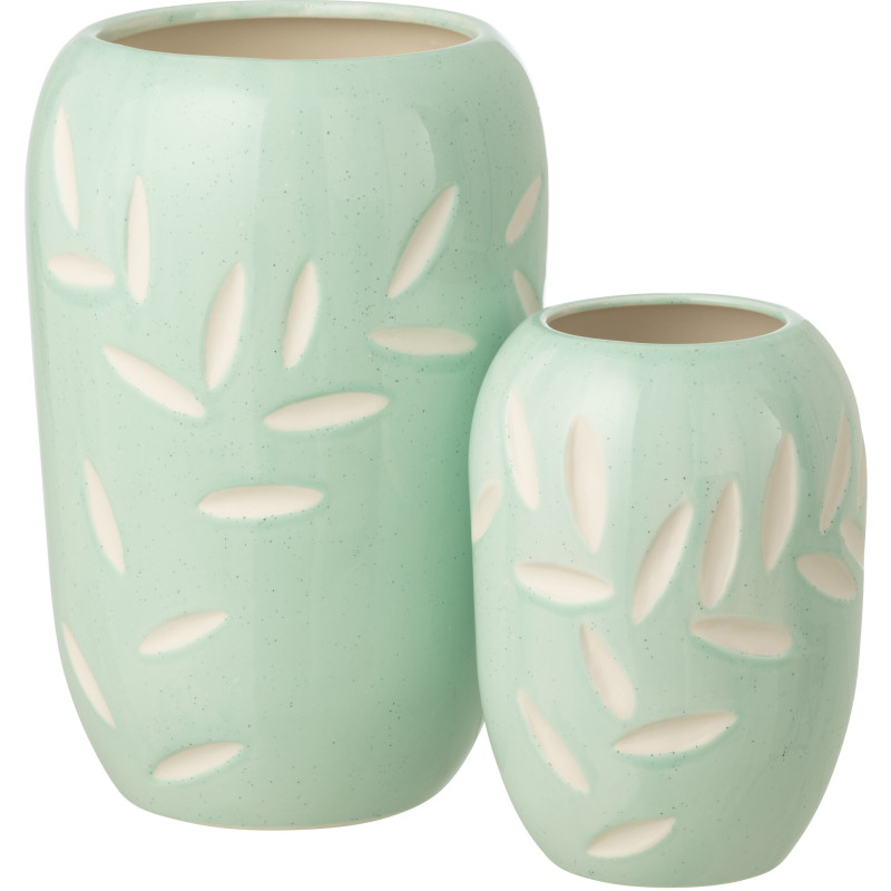 Vase design Japandi Ovale Porcelaine Bleu clair Motif feuilles Verdalia 