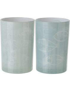 Grand Photophore bord de mer Verre Gris Motif poissons Pelagia 