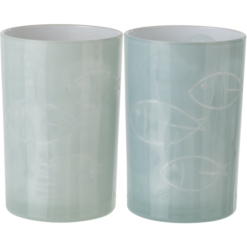 Grand Photophore bord de mer Verre Gris Motif poissons Pelagia 