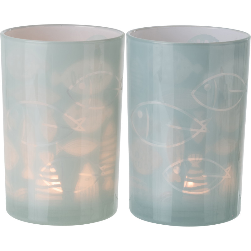 Grand Photophore bord de mer Verre Gris Motif poissons Pelagia 