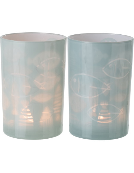 Grand Photophore bord de mer Verre Gris Motif poissons Pelagia 