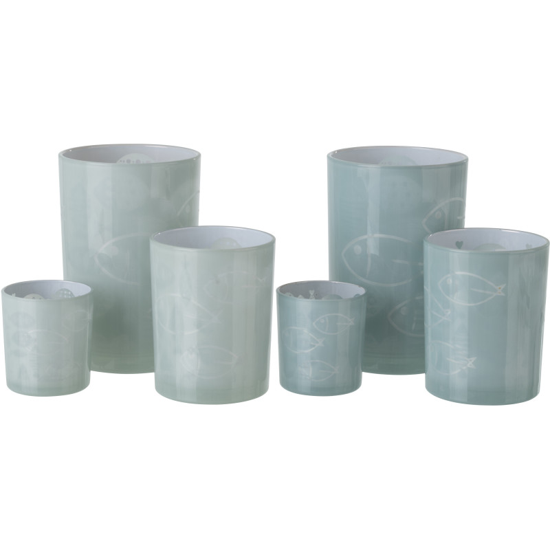 Grand Photophore bord de mer Verre Gris Motif poissons Pelagia 