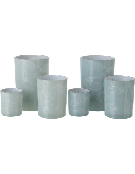 Grand Photophore bord de mer Verre Gris Motif poissons Pelagia 