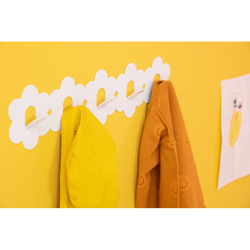 Grand Porte-manteau mural design Fleur 5 crochets Métal Blanc Clorélie 