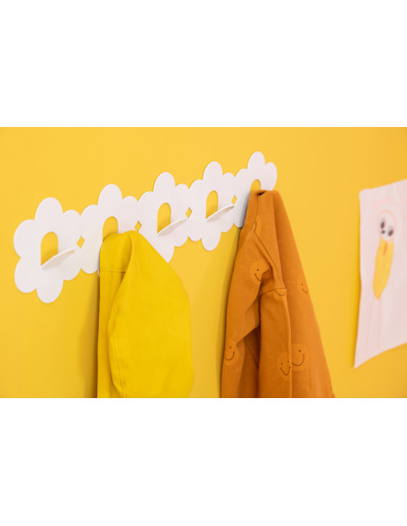 Grand Porte-manteau mural design Fleur 5 crochets Métal Blanc Clorélie 