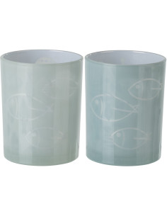 Photophore bord de mer Verre Gris Motif poissons Pelagia 