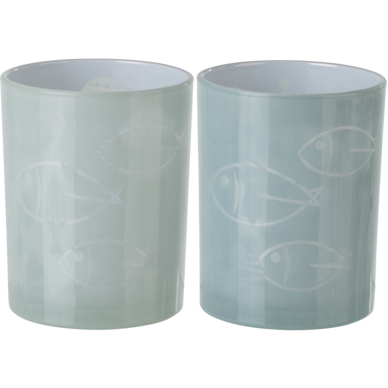 Photophore bord de mer Verre Gris Motif poissons Pelagia 