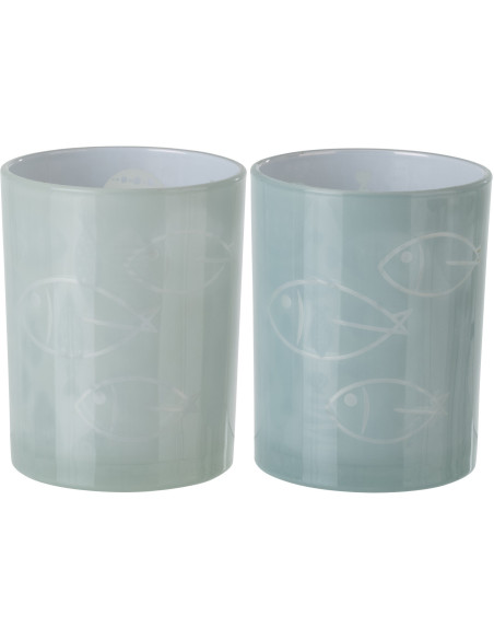 Photophore bord de mer Verre Gris Motif poissons Pelagia 