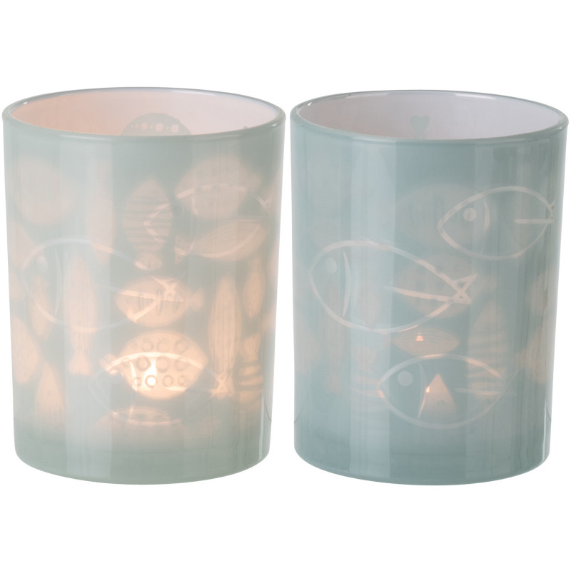 Photophore bord de mer Verre Gris Motif poissons Pelagia 