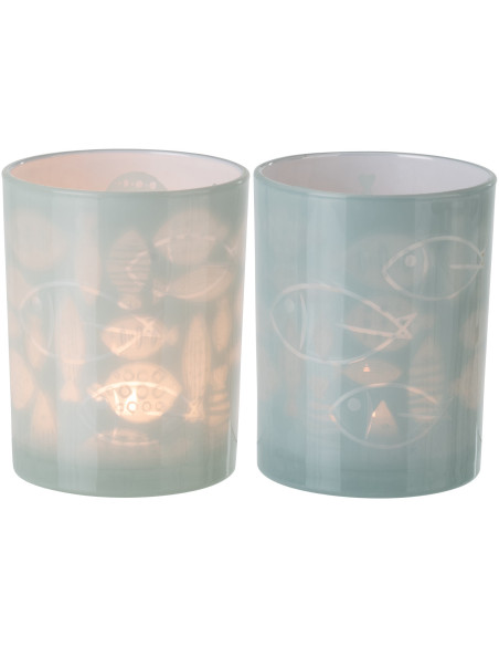 Photophore bord de mer Verre Gris Motif poissons Pelagia 